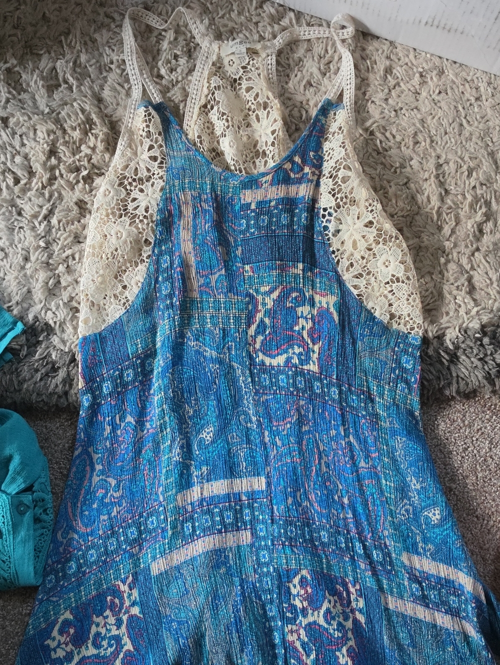 NWoT Blue Crochet-Back Bohemian Summer Dress Tunic Dress Size S Umgee